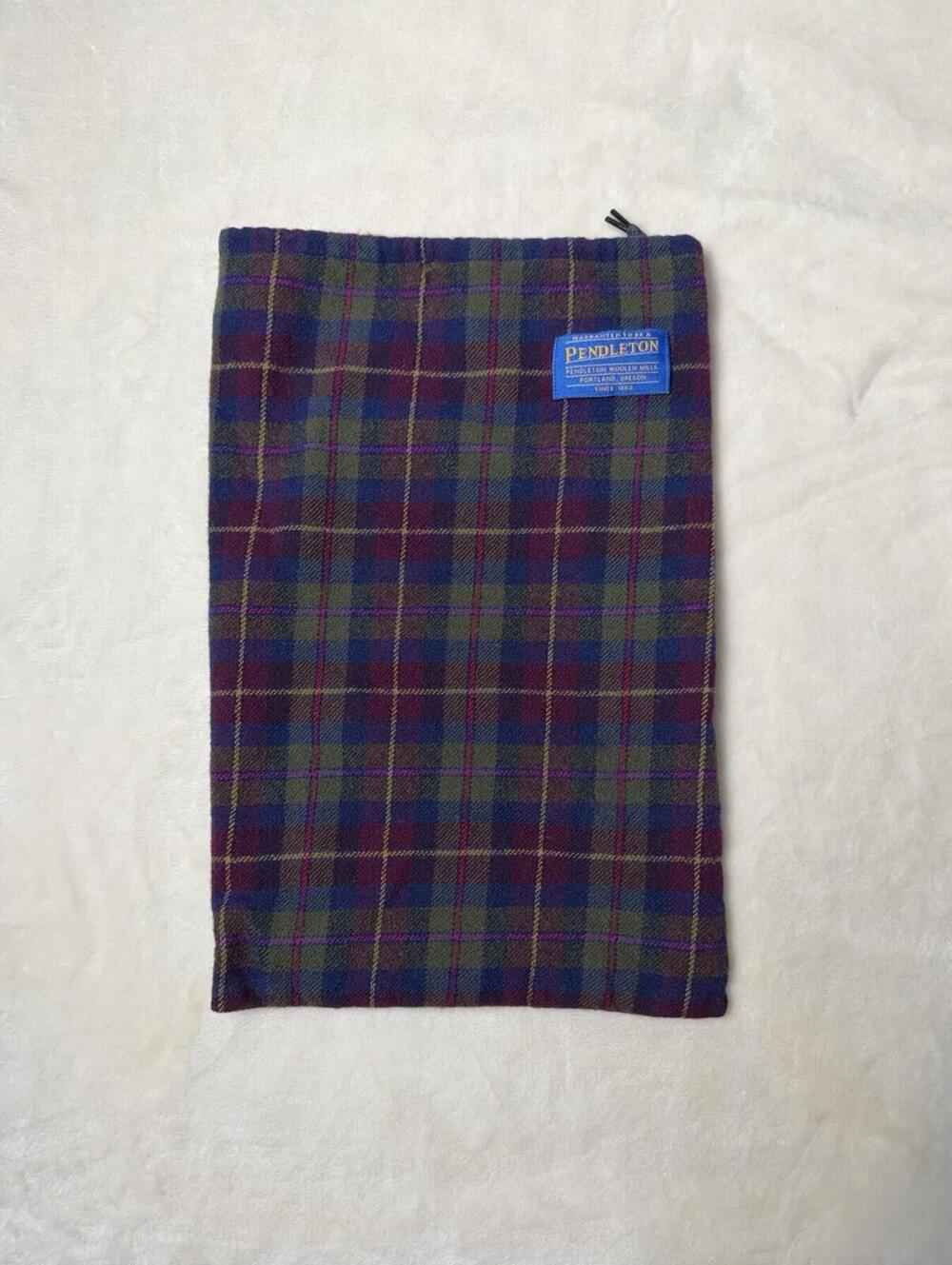 Vintage Pendleton Wool Drawstring Pouch Plaid Tartan Cinch Bag 9"x14" Oregon